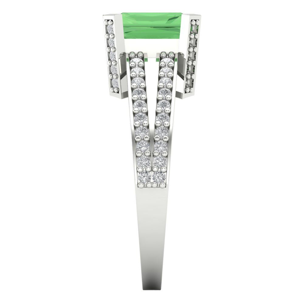 2.35 cttw Zirconia Simulated Green Diamond Solitaire with Zirconia Simulated Diamond Accents Engagement Ring - Solid Gold (VVS1, Emerald Cut,8x6mm)