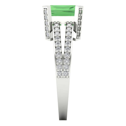 2.35 cttw Zirconia Simulated Green Diamond Solitaire with Zirconia Simulated Diamond Accents Engagement Ring - Solid Gold (VVS1, Emerald Cut,8x6mm)