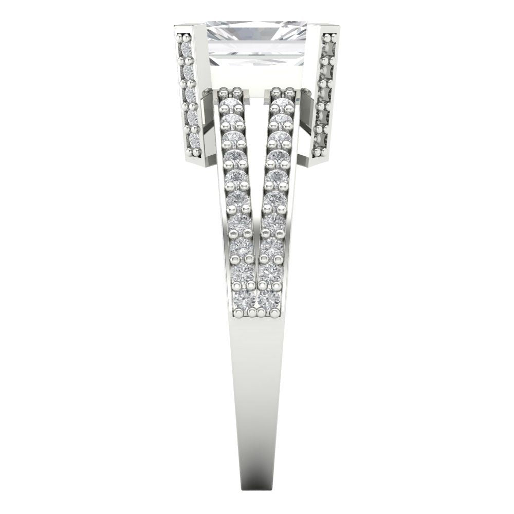 2.35 cttw White Sapphire Solitaire with Zirconia Simulated Diamond Accents Engagement Ring - Solid Gold (Emerald Cut,8x6mm)