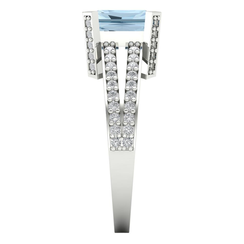 2.35 cttw Zirconia Simulated Blue Diamond Solitaire with Zirconia Simulated Diamond Accents Engagement Ring - Solid Gold (VVS1, Emerald Cut,8x6mm)