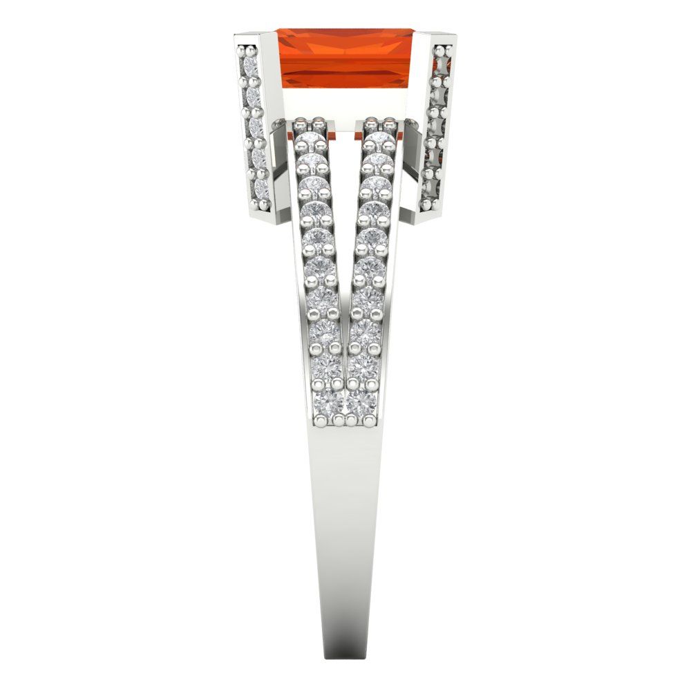 2.35 cttw Zirconia Simulated Red Diamond Solitaire with Zirconia Simulated Diamond Accents Engagement Ring - Solid White Gold (VVS1, Emerald Cut,8x6mm)