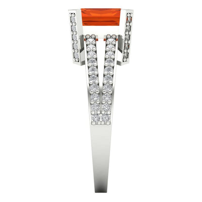 2.35 cttw Zirconia Simulated Red Diamond Solitaire with Zirconia Simulated Diamond Accents Engagement Ring - Solid White Gold (VVS1, Emerald Cut,8x6mm)