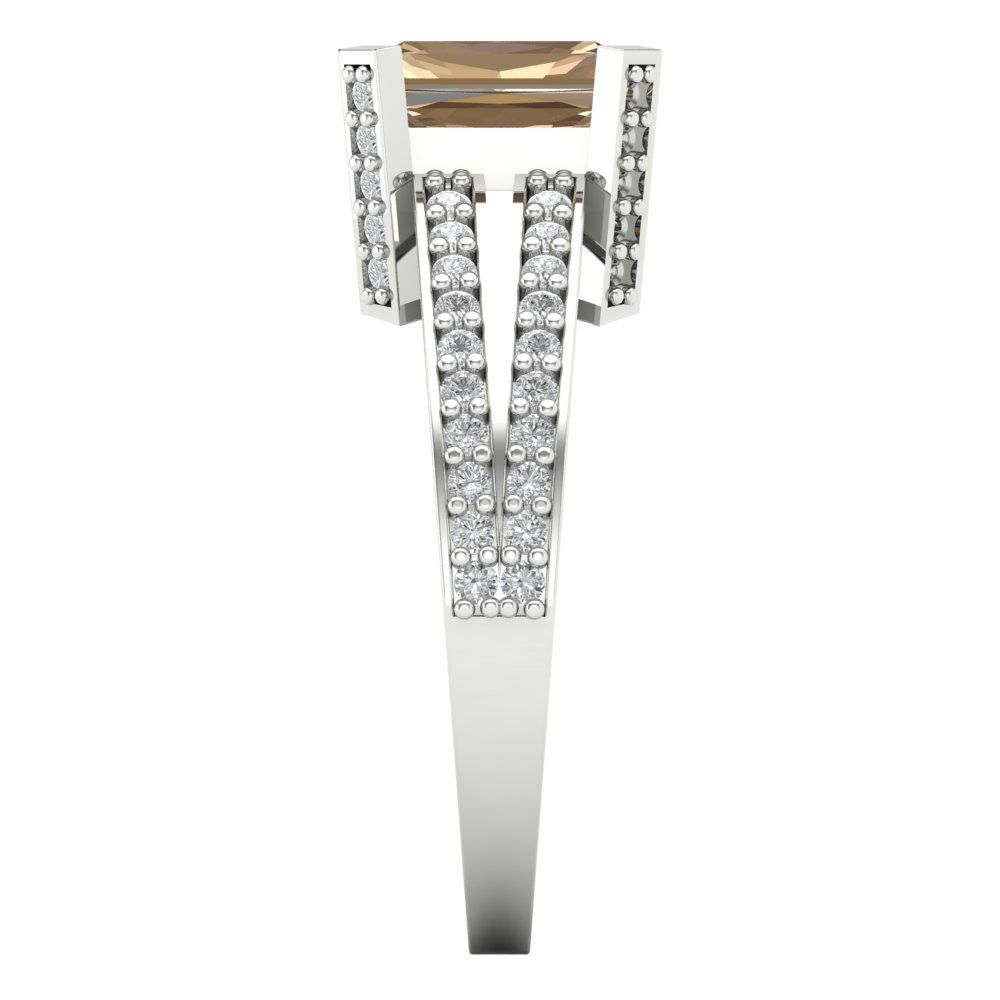 2.35 cttw Yellow Moissanite Solitaire with Zirconia Simulated Diamond Accents Engagement Ring - Solid Gold (Emerald Cut,8x6mm)