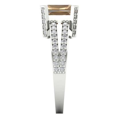 2.35 cttw Yellow Moissanite Solitaire with Zirconia Simulated Diamond Accents Engagement Ring - Solid Gold (Emerald Cut,8x6mm)