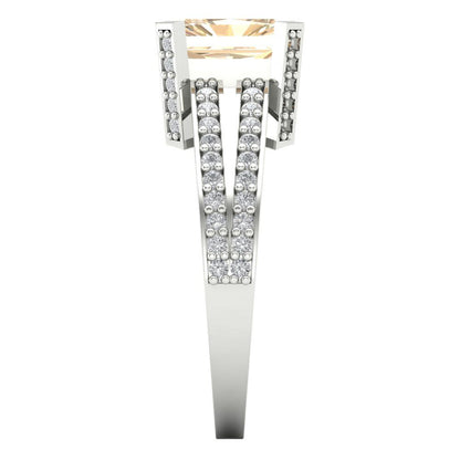 2.35 cttw Natural Morganite Solitaire with Zirconia Simulated Diamond Accents Engagement Ring - Solid Gold (Emerald Cut,8x6mm)