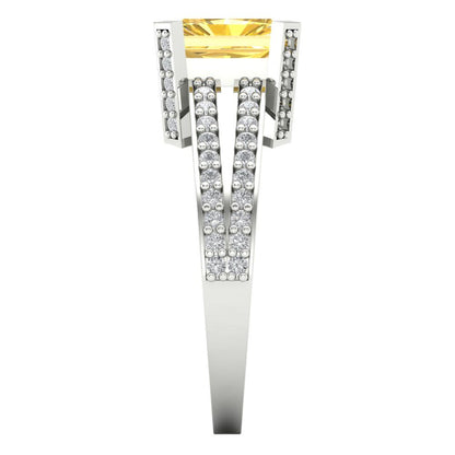 2.35 cttw Zirconia Simulated Yellow Diamond Solitaire with Zirconia Simulated Diamond Accents Engagement Ring - Solid Gold (VVS1, Emerald Cut,8x6mm)