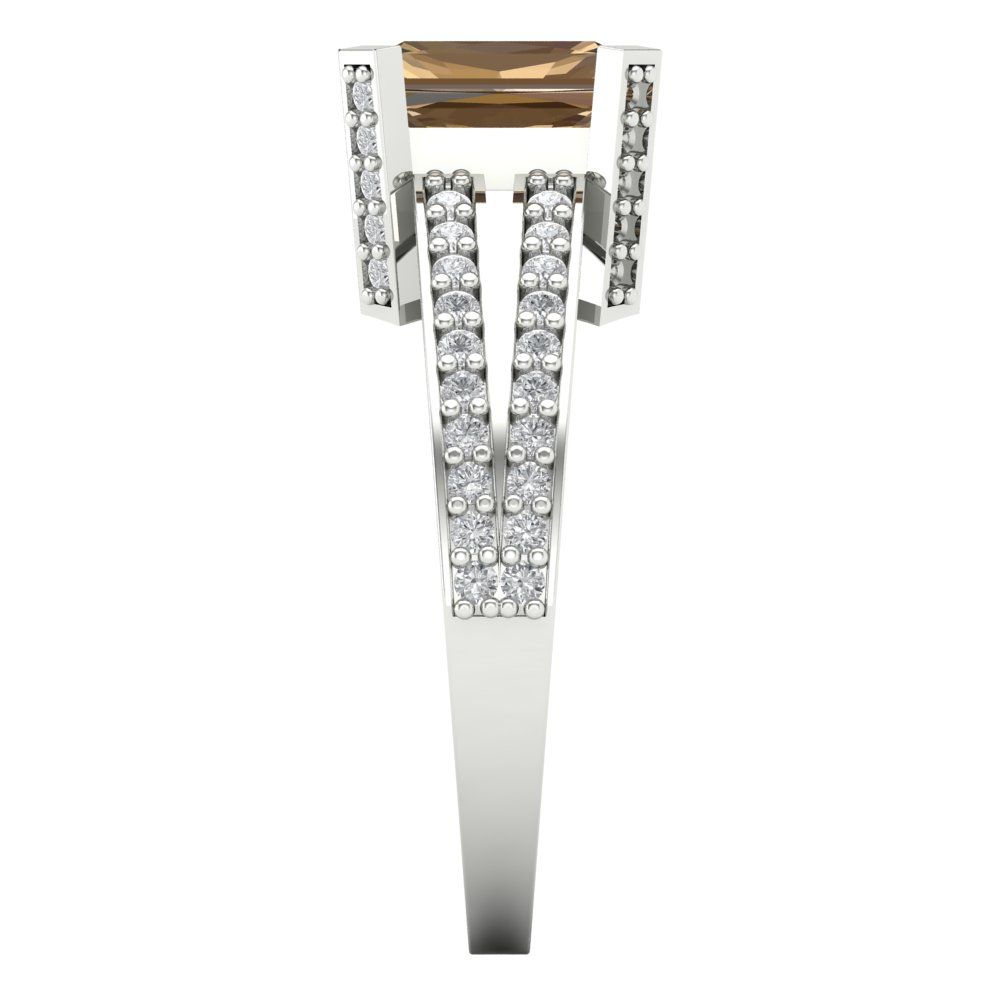 2.35 cttw Zirconia Simulated Champagne Diamond Solitaire with Zirconia Simulated Diamond Accents Engagement Ring - Solid Gold (VVS1, Emerald Cut,8x6mm)