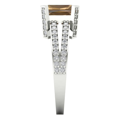 2.35 cttw Zirconia Simulated Champagne Diamond Solitaire with Zirconia Simulated Diamond Accents Engagement Ring - Solid Gold (VVS1, Emerald Cut,8x6mm)