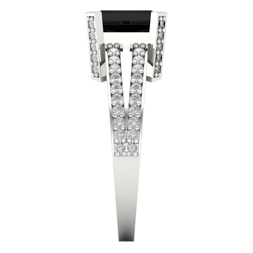 2.35 cttw Natural Onyx Solitaire with Zirconia Simulated Diamond Accents Engagement Ring - Solid Gold (Emerald Cut,8x6mm)