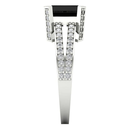 2.35 cttw Natural Onyx Solitaire with Zirconia Simulated Diamond Accents Engagement Ring - Solid Gold (Emerald Cut,8x6mm)