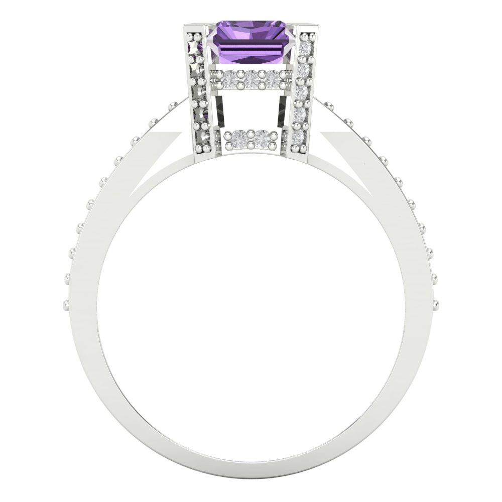 2.35 cttw Simulated Alexandrite Solitaire with Zirconia Simulated Diamond Accents Engagement Ring - Solid Gold (Emerald Cut,8x6mm)