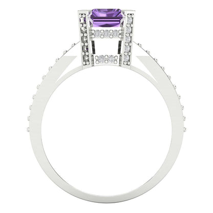 2.35 cttw Simulated Alexandrite Solitaire with Zirconia Simulated Diamond Accents Engagement Ring - Solid Gold (Emerald Cut,8x6mm)