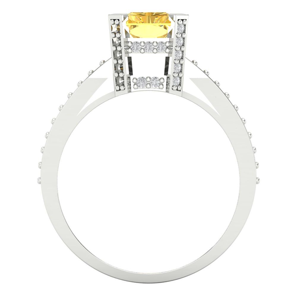 2.35 cttw Natural Citrine Solitaire with Zirconia Simulated Diamond Accents Engagement Ring - Solid Gold (Emerald Cut,8x6mm)