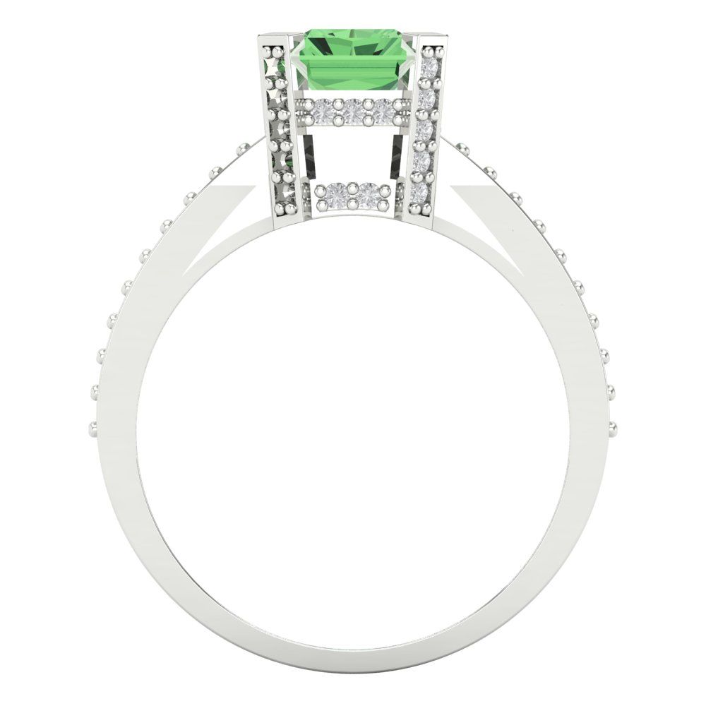 2.35 cttw Zirconia Simulated Green Diamond Solitaire with Zirconia Simulated Diamond Accents Engagement Ring - Solid Gold (VVS1, Emerald Cut,8x6mm)