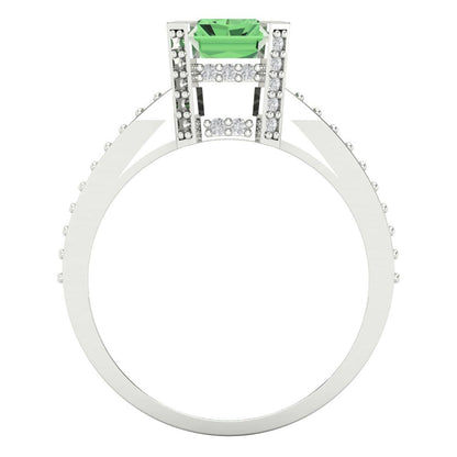 2.35 cttw Zirconia Simulated Green Diamond Solitaire with Zirconia Simulated Diamond Accents Engagement Ring - Solid Gold (VVS1, Emerald Cut,8x6mm)