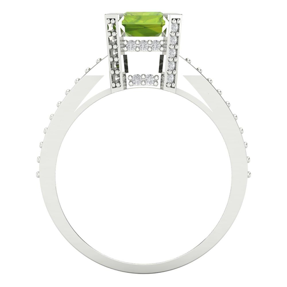 2.35 cttw Natural Peridot Solitaire with Zirconia Simulated Diamond Accents Engagement Ring - Solid Gold (Emerald Cut,8x6mm)