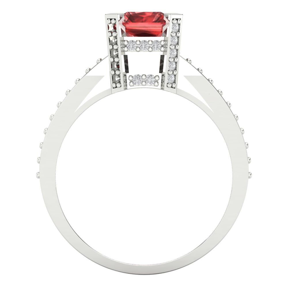 2.35 cttw Natural Garnet Solitaire with Zirconia Simulated Diamond Accents Engagement Ring - Solid Gold (Emerald Cut,8x6mm)