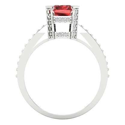2.35 cttw Natural Garnet Solitaire with Zirconia Simulated Diamond Accents Engagement Ring - Solid Gold (Emerald Cut,8x6mm)