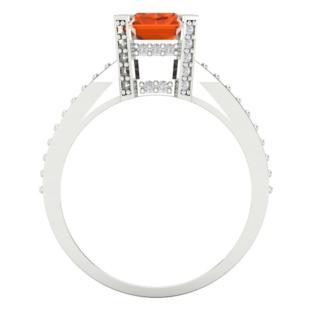 2.35 cttw Zirconia Simulated Red Diamond Solitaire with Zirconia Simulated Diamond Accents Engagement Ring - Solid White Gold (VVS1, Emerald Cut,8x6mm)