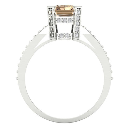 2.35 cttw Yellow Moissanite Solitaire with Zirconia Simulated Diamond Accents Engagement Ring - Solid Gold (Emerald Cut,8x6mm)