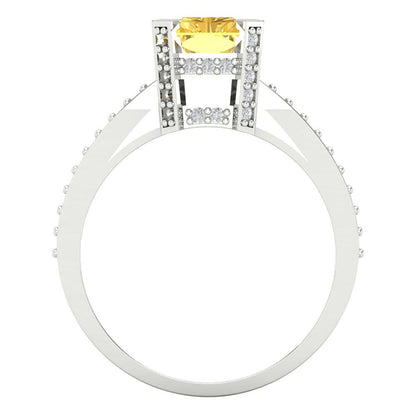 2.35 cttw Zirconia Simulated Yellow Diamond Solitaire with Zirconia Simulated Diamond Accents Engagement Ring - Solid Gold (VVS1, Emerald Cut,8x6mm)