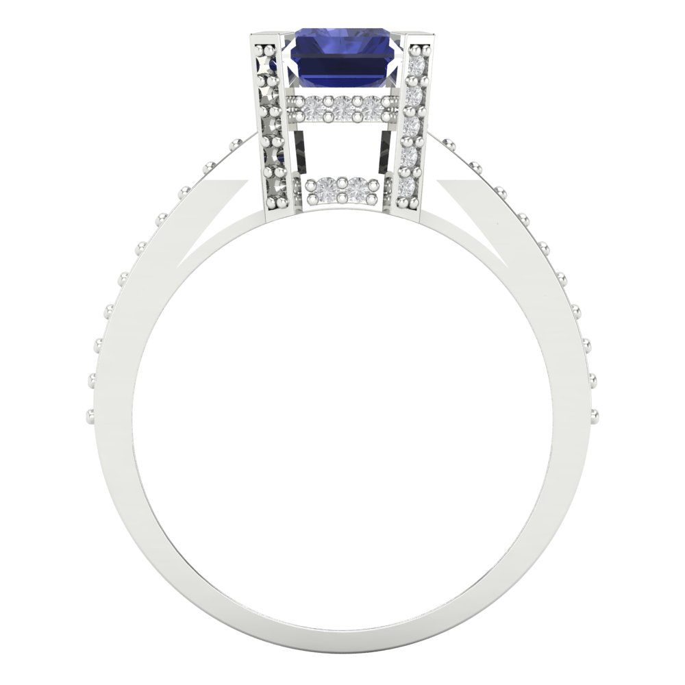 2.35 cttw Simulated Tanzanite Solitaire with Zirconia Simulated Diamond Accents Engagement Ring - Solid Gold (Emerald Cut,8x6mm)