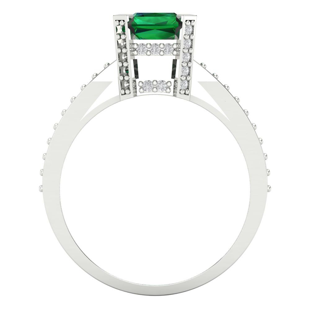 2.35 cttw Simulated Emerald Solitaire with Zirconia Simulated Diamond Accents Engagement Ring - Solid Gold (Emerald Cut,8x6mm)