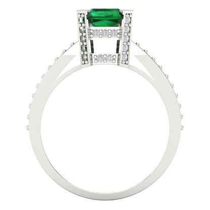 2.35 cttw Simulated Emerald Solitaire with Zirconia Simulated Diamond Accents Engagement Ring - Solid Gold (Emerald Cut,8x6mm)