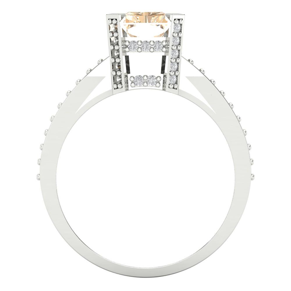 2.35 cttw Natural Morganite Solitaire with Zirconia Simulated Diamond Accents Engagement Ring - Solid Gold (Emerald Cut,8x6mm)