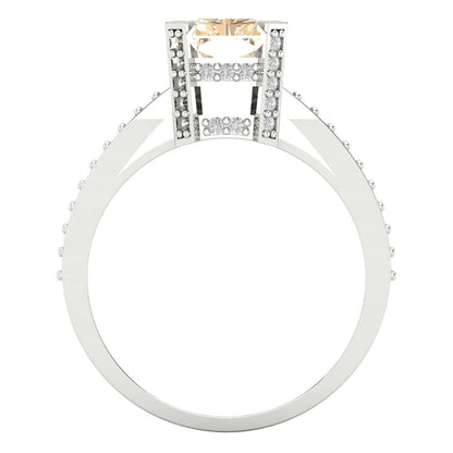 2.35 cttw Natural Morganite Solitaire with Zirconia Simulated Diamond Accents Engagement Ring - Solid Gold (Emerald Cut,8x6mm)