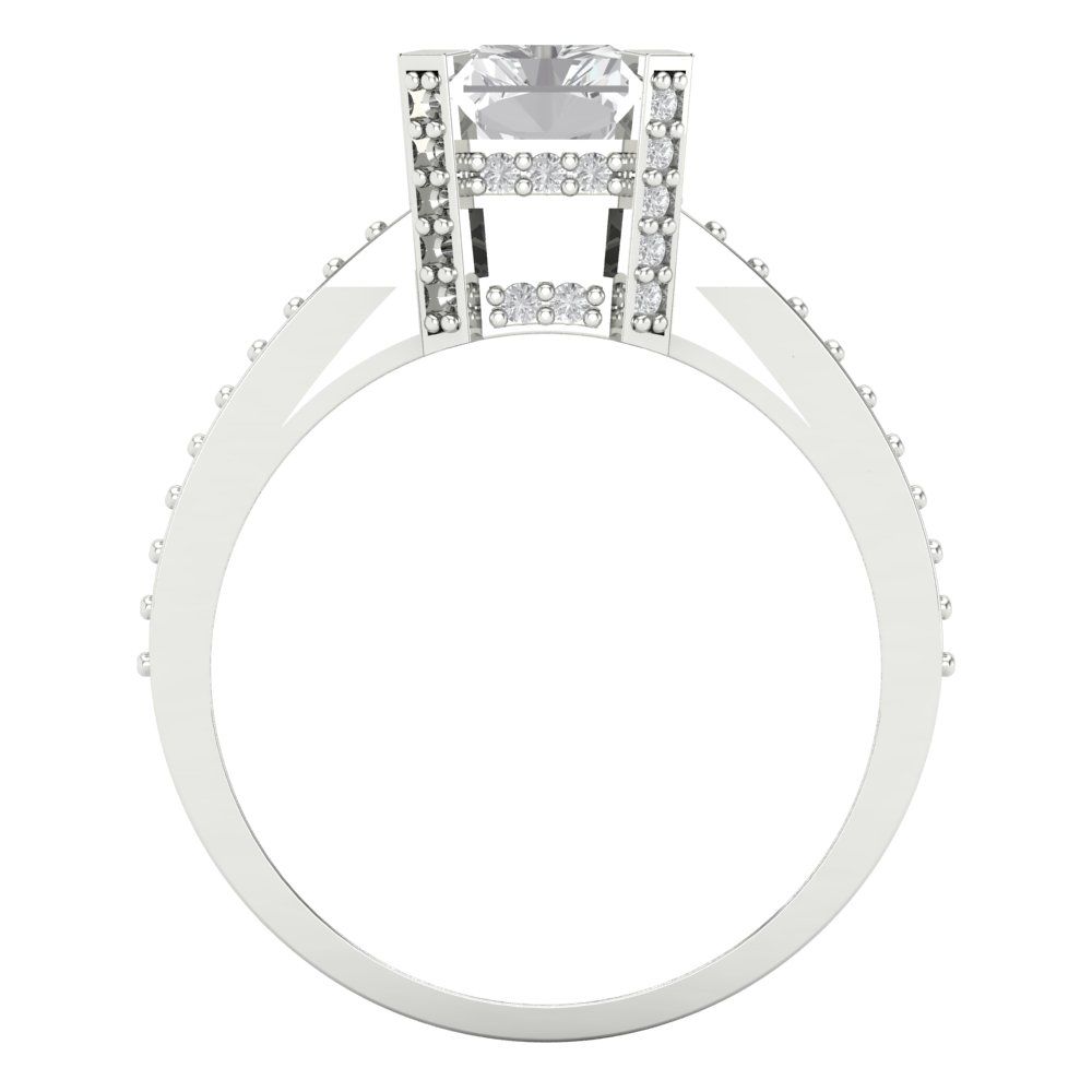 2.35 cttw White Sapphire Solitaire with Zirconia Simulated Diamond Accents Engagement Ring - Solid Gold (Emerald Cut,8x6mm)