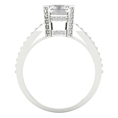 2.35 cttw White Sapphire Solitaire with Zirconia Simulated Diamond Accents Engagement Ring - Solid Gold (Emerald Cut,8x6mm)