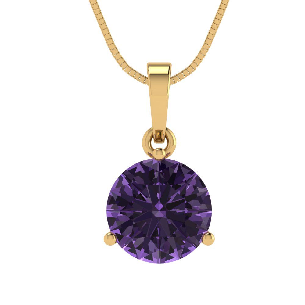 2cttw Round Cut Alexandrite Gold-Plated 925 Silver Pendant and 16" Box-Chain Necklace