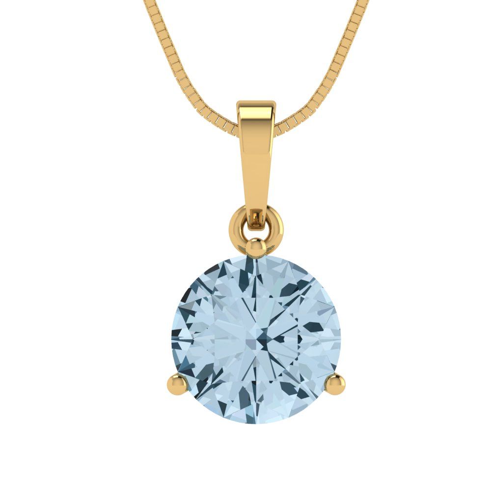 2 tcw Necklace Pendant - 14K White Gold Round Cut Solitaire  Swiss Blue Topaz - Adjustable Length - 15in Box Chain to 18in