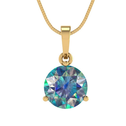 2cttw Round Cut Blue Moissanite Gold-Plated 925 Silver Pendant and 16" Box-Chain Necklace