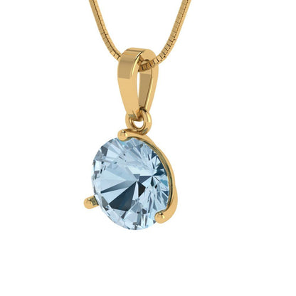 2 tcw Necklace Pendant - 14K White Gold Round Cut Solitaire  Swiss Blue Topaz - Adjustable Length - 15in Box Chain to 18in