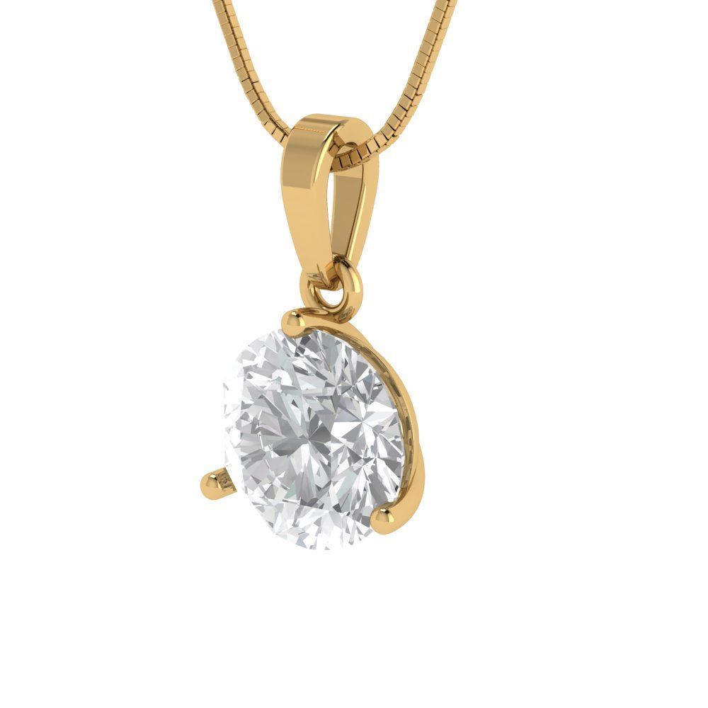 2cttw Round Cut Clear Gold-Plated 925 Silver Pendant and 16" Box-Chain Necklace