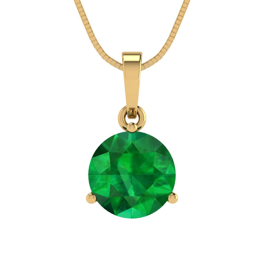 2cttw Round Cut Emerald Gold-Plated 925 Silver Pendant and 16" Box-Chain Necklace