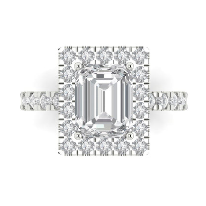 3.84 cttw Zirconia Simulated Diamond Hidden Halo Engagement Ring - Solid Gold (VVS1, Emerald Cut,9x7mm)