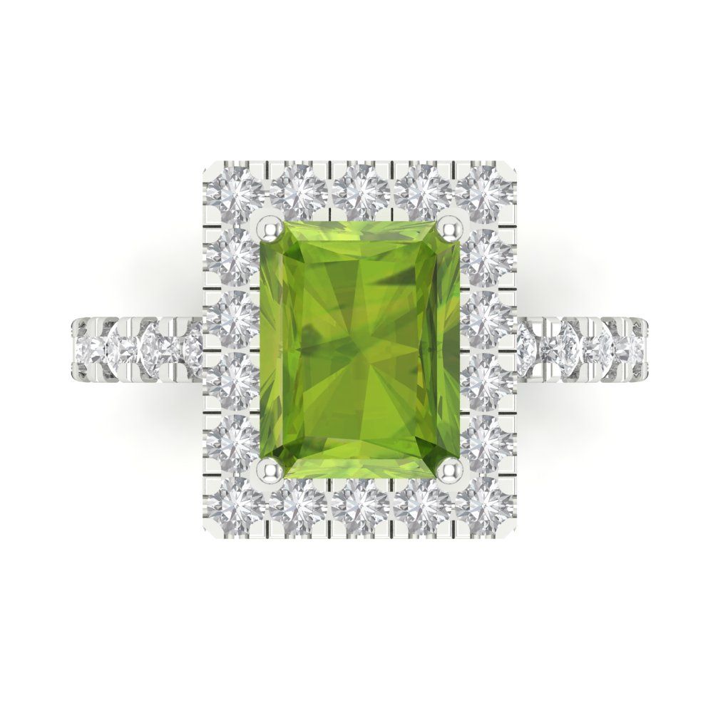 3.84 cttw Natural Peridot Hidden Halo Engagement Ring - Solid Gold (Emerald Cut,9x7mm)