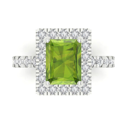 3.84 cttw Natural Peridot Hidden Halo Engagement Ring - Solid Gold (Emerald Cut,9x7mm)