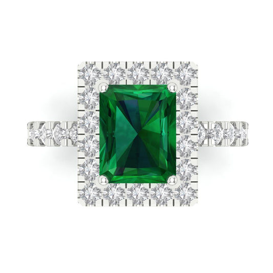 3.84 cttw Simulated Emerald Hidden Halo Engagement Ring - Solid White Gold (VVS1, Emerald Cut,9x7mm)