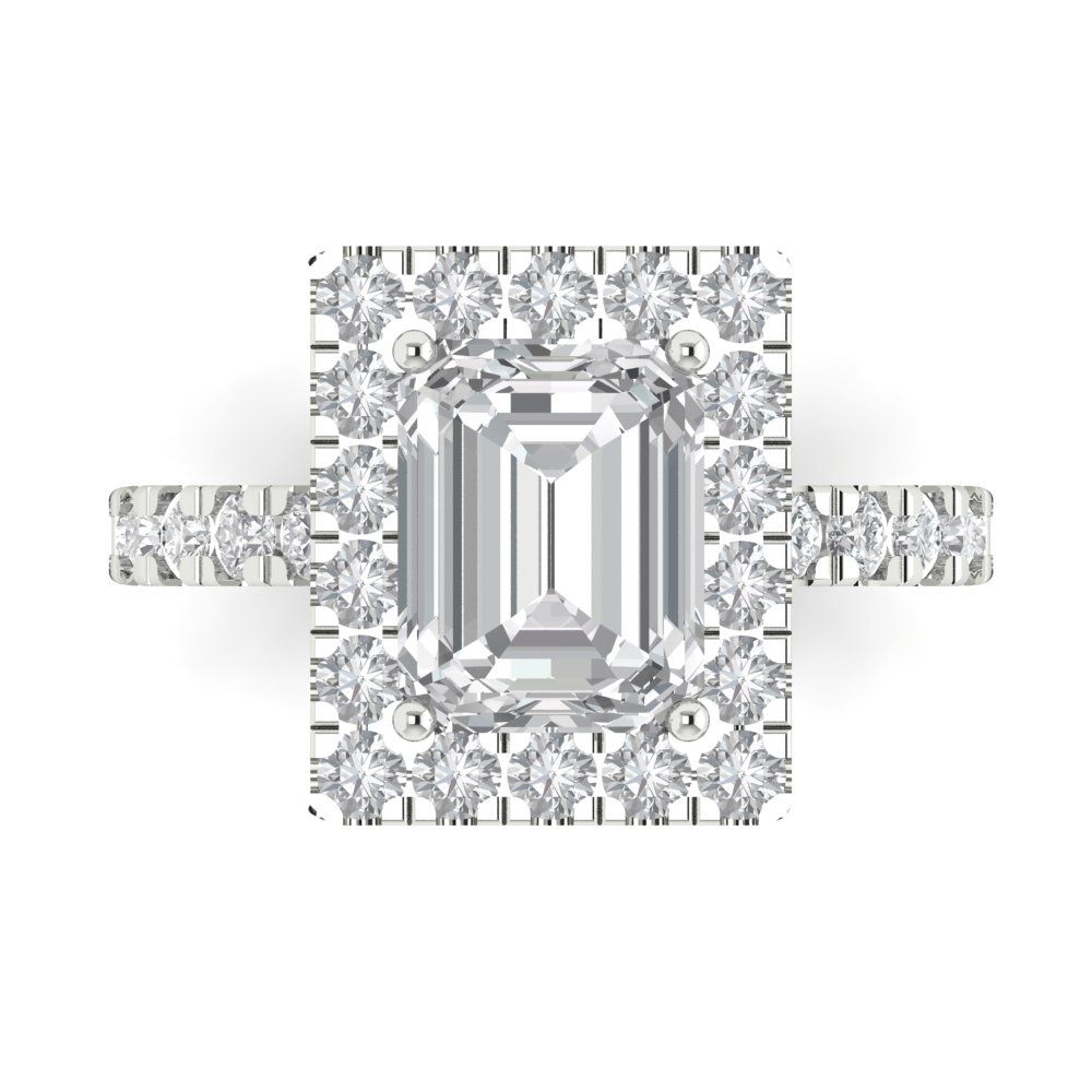 3.84 cttw Certified Moissanite Hidden Halo Engagement Ring - Solid Gold (VVS1, D-F,Emerald Cut,9x7mm)