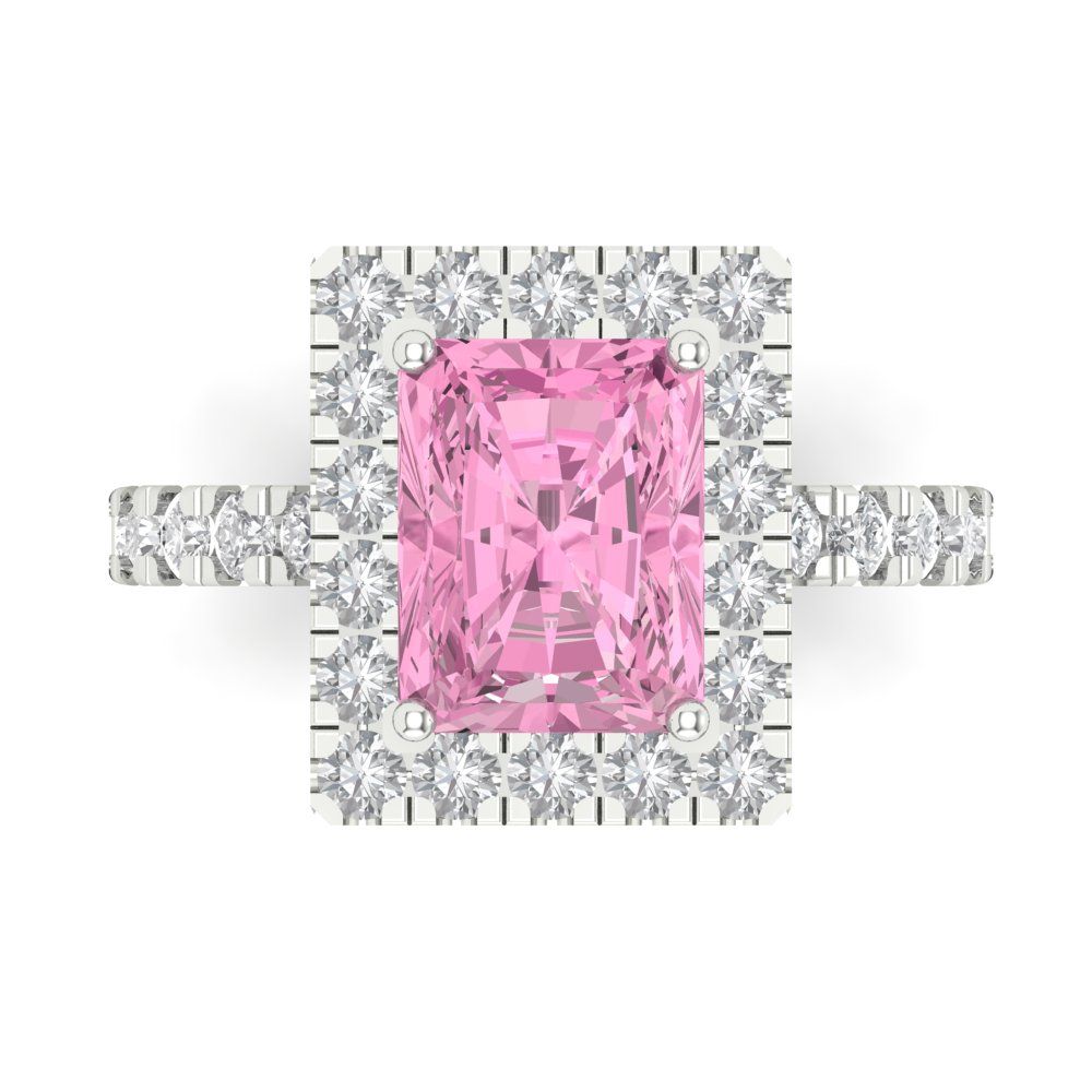 3.84 cttw Zirconia Simulated Pink Diamond Hidden Halo Engagement Ring - Solid Gold (VVS1, Emerald Cut,9x7mm)
