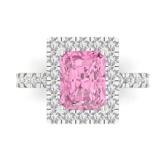 3.84 cttw Zirconia Simulated Pink Diamond Hidden Halo Engagement Ring - Solid White Gold (VVS1, Emerald Cut,9x7mm)