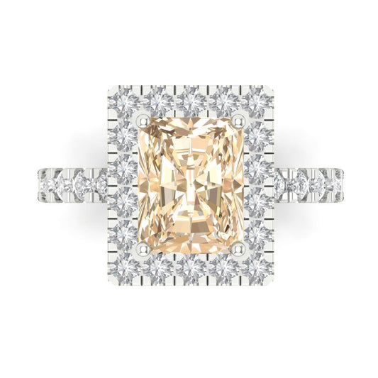 3.84 cttw Natural Morganite Hidden Halo Engagement Ring - Solid White Gold (VVS1, Emerald Cut,9x7mm)