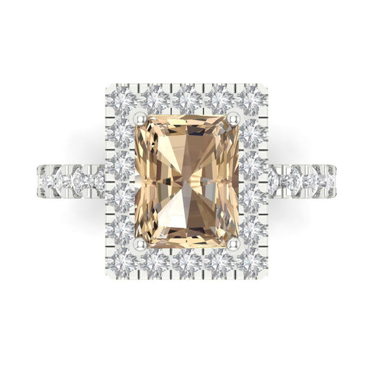 3.84 cttw Yellow Moissanite Hidden Halo Engagement Ring - Solid White Gold (VVS1, Emerald Cut,9x7mm)