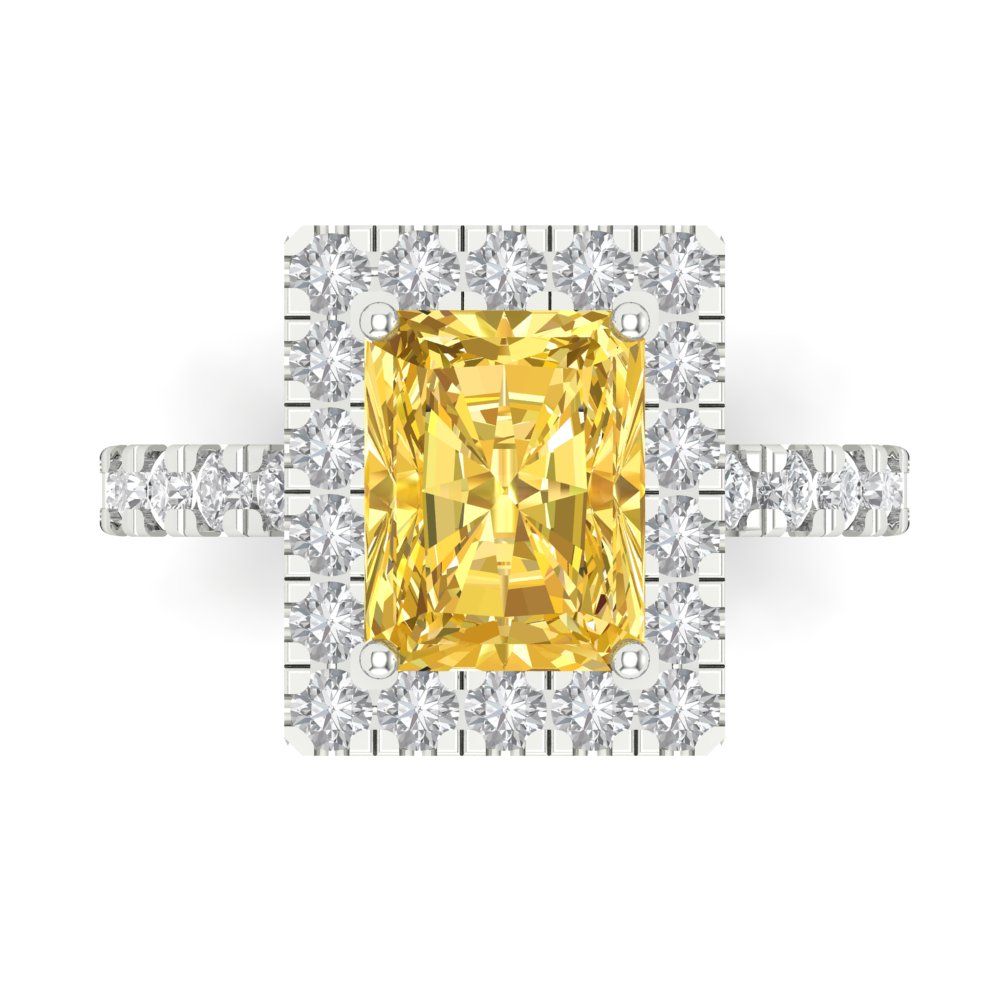 3.84 cttw Natural Citrine Hidden Halo Engagement Ring - Solid Gold (Emerald Cut,9x7mm)
