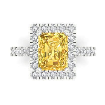 3.84 cttw Natural Citrine Hidden Halo Engagement Ring - Solid Gold (Emerald Cut,9x7mm)