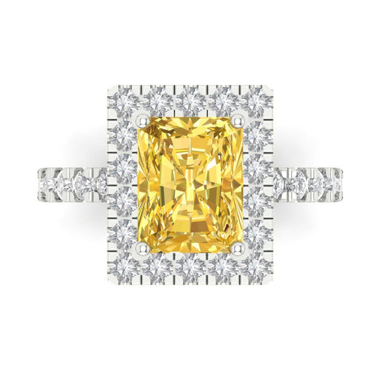 3.84 cttw Natural Citrine Hidden Halo Engagement Ring - Solid White Gold (VVS1, Emerald Cut,9x7mm)